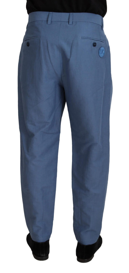 Pantalon de costume habillé en lin bleu Dolce & Gabbana