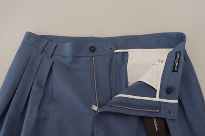 Pantalon de costume habillé en lin bleu Dolce & Gabbana