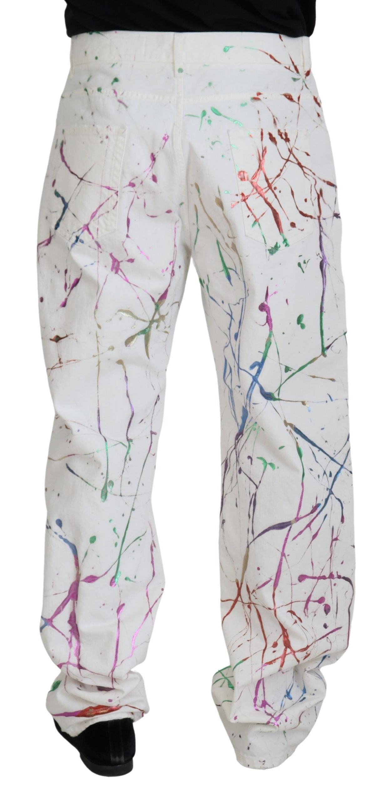 Pantalon en jean Dolce & Gabbana en coton blanc imprimé éclaboussures de peinture