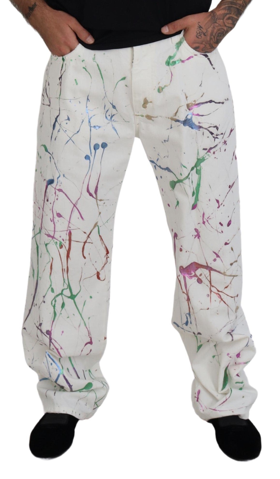 Pantalon en jean Dolce & Gabbana en coton blanc imprimé éclaboussures de peinture