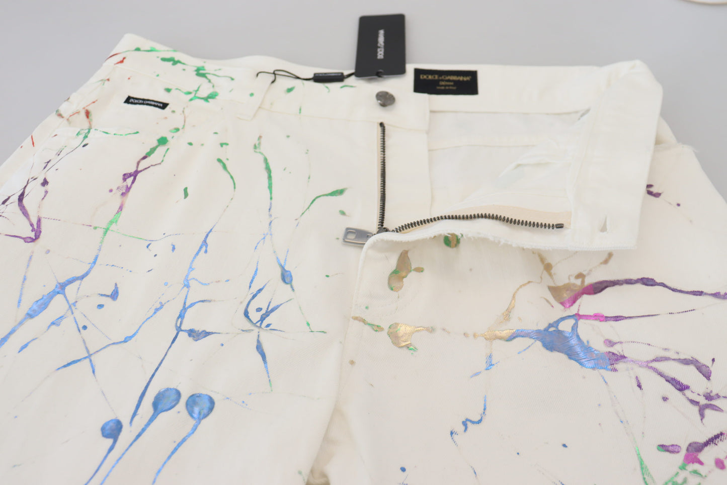 Pantalon en jean Dolce & Gabbana en coton blanc imprimé éclaboussures de peinture