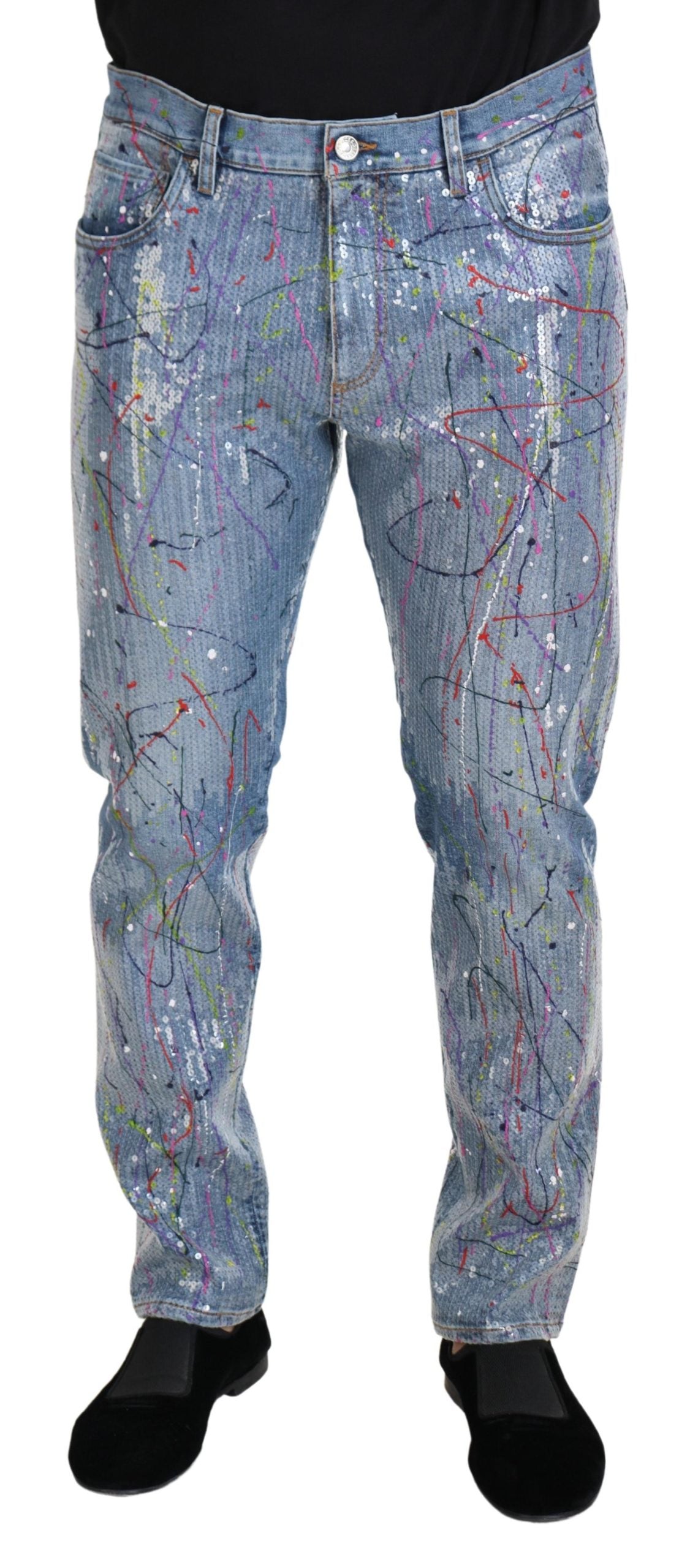 Jeans en denim imprimé Color Splash en coton bleu Dolce & Gabbana
