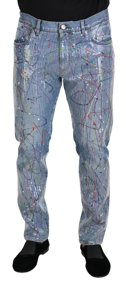 Jeans en denim imprimé Color Splash en coton bleu Dolce & Gabbana