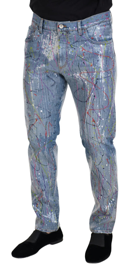 Jeans en denim imprimé Color Splash en coton bleu Dolce & Gabbana