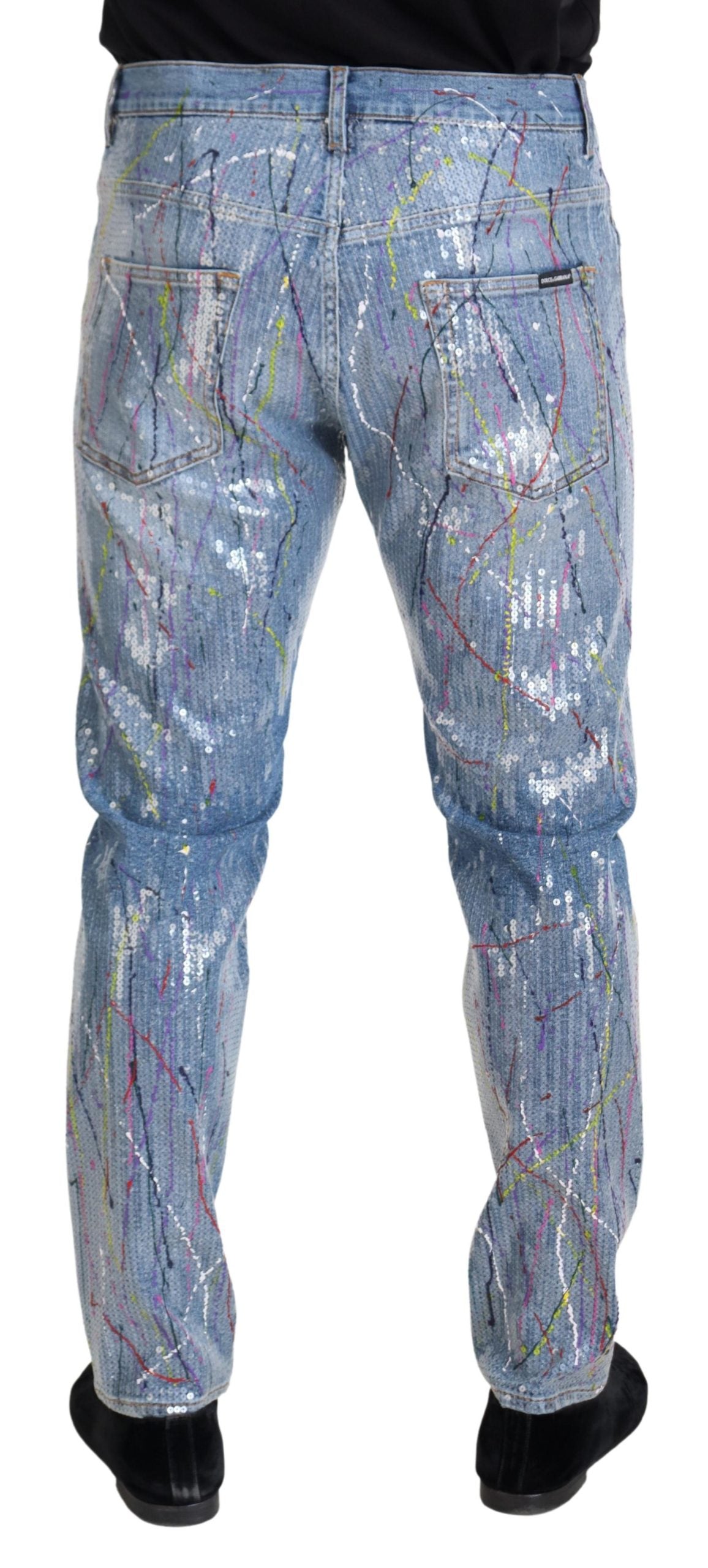 Jeans en denim imprimé Color Splash en coton bleu Dolce & Gabbana
