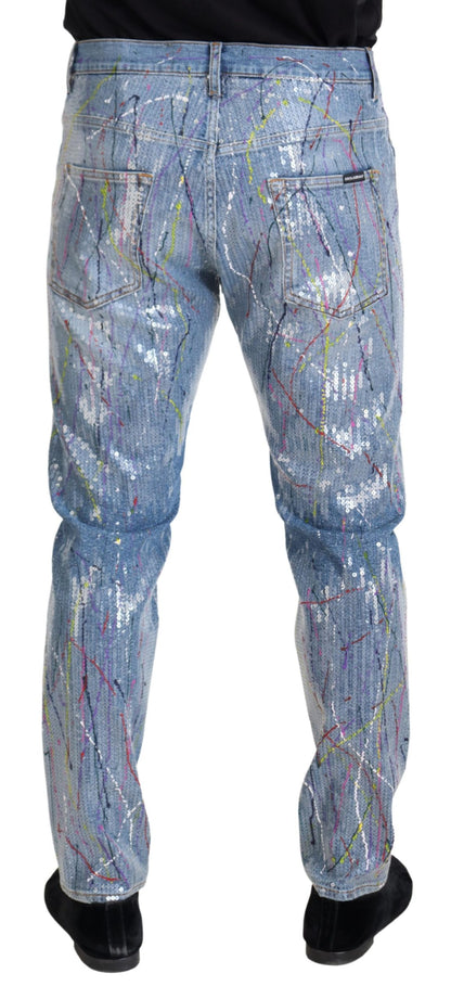 Jeans en denim imprimé Color Splash en coton bleu Dolce & Gabbana