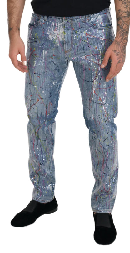 Jeans en denim imprimé Color Splash en coton bleu Dolce & Gabbana