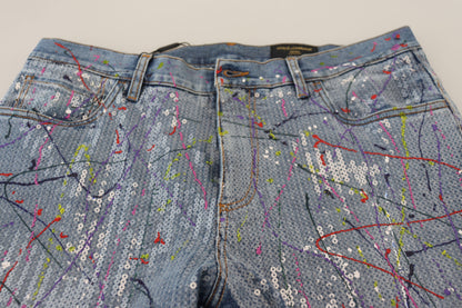 Jeans en denim imprimé Color Splash en coton bleu Dolce & Gabbana