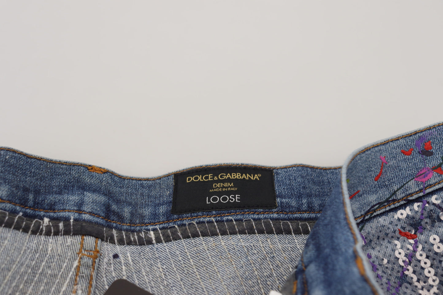 Jeans en denim imprimé Color Splash en coton bleu Dolce & Gabbana