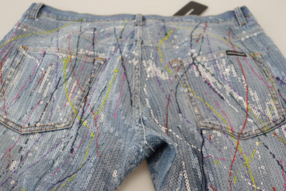 Jeans en denim imprimé Color Splash en coton bleu Dolce & Gabbana