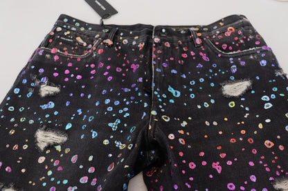 Jean en denim effiloché à imprimé multicolore Dolce & Gabbana noir