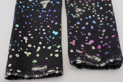 Jean en denim effiloché à imprimé multicolore Dolce & Gabbana noir