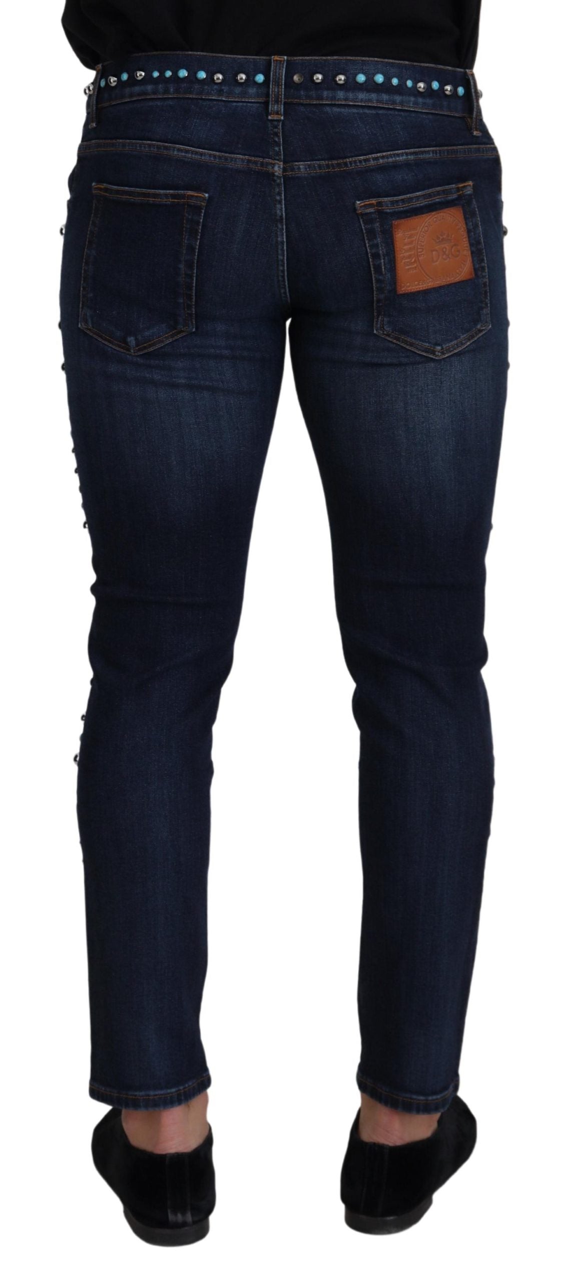 Jean en denim taille basse clouté en coton bleu Dolce & Gabbana