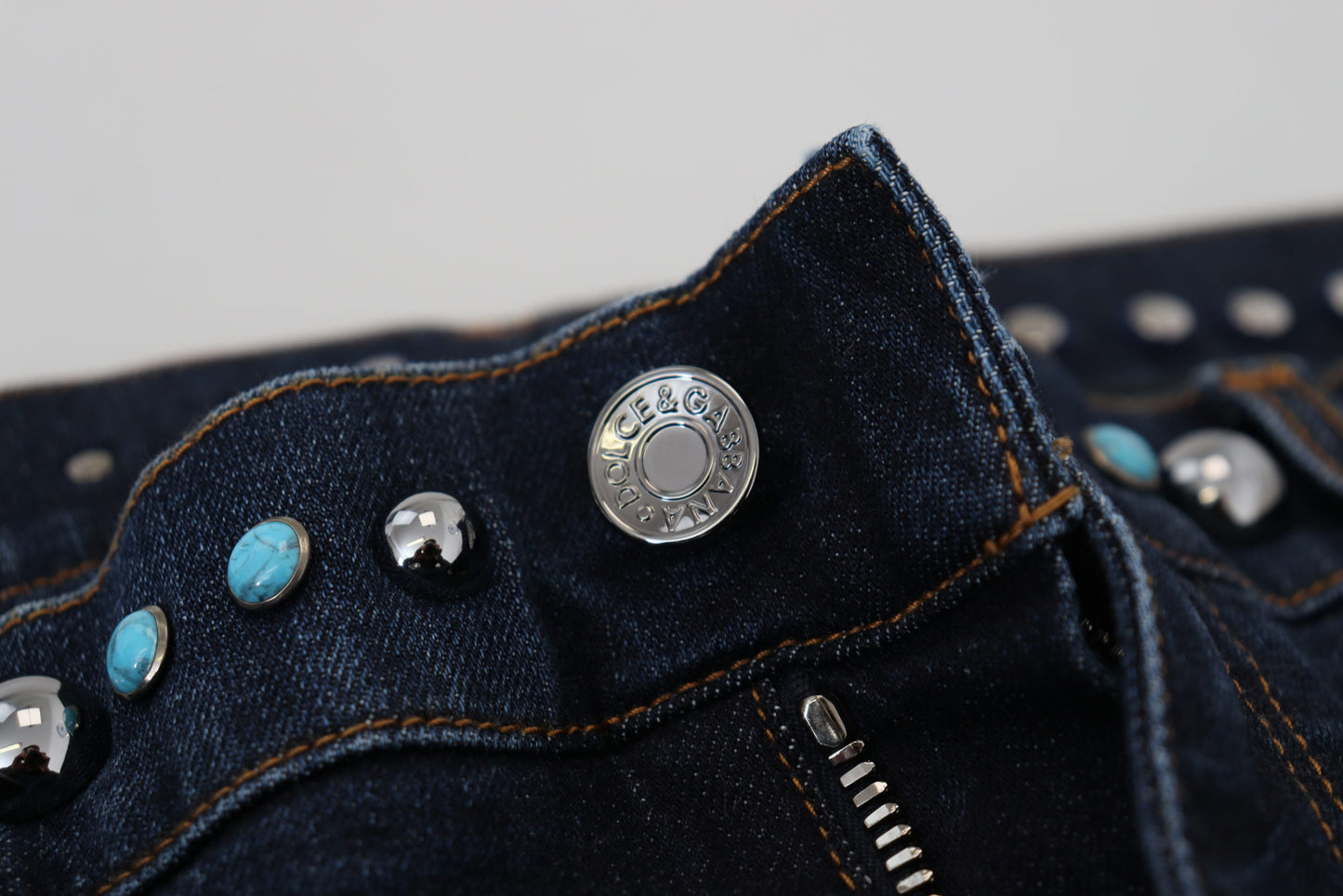 Jean en denim taille basse clouté en coton bleu Dolce & Gabbana