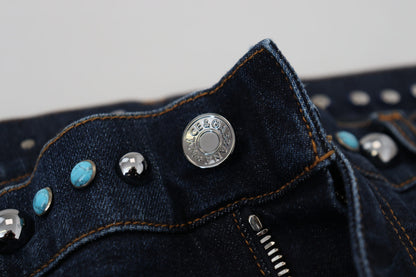 Jean en denim taille basse clouté en coton bleu Dolce & Gabbana