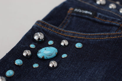 Jean en denim taille basse clouté en coton bleu Dolce & Gabbana