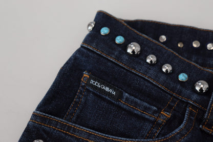 Jean en denim taille basse clouté en coton bleu Dolce & Gabbana