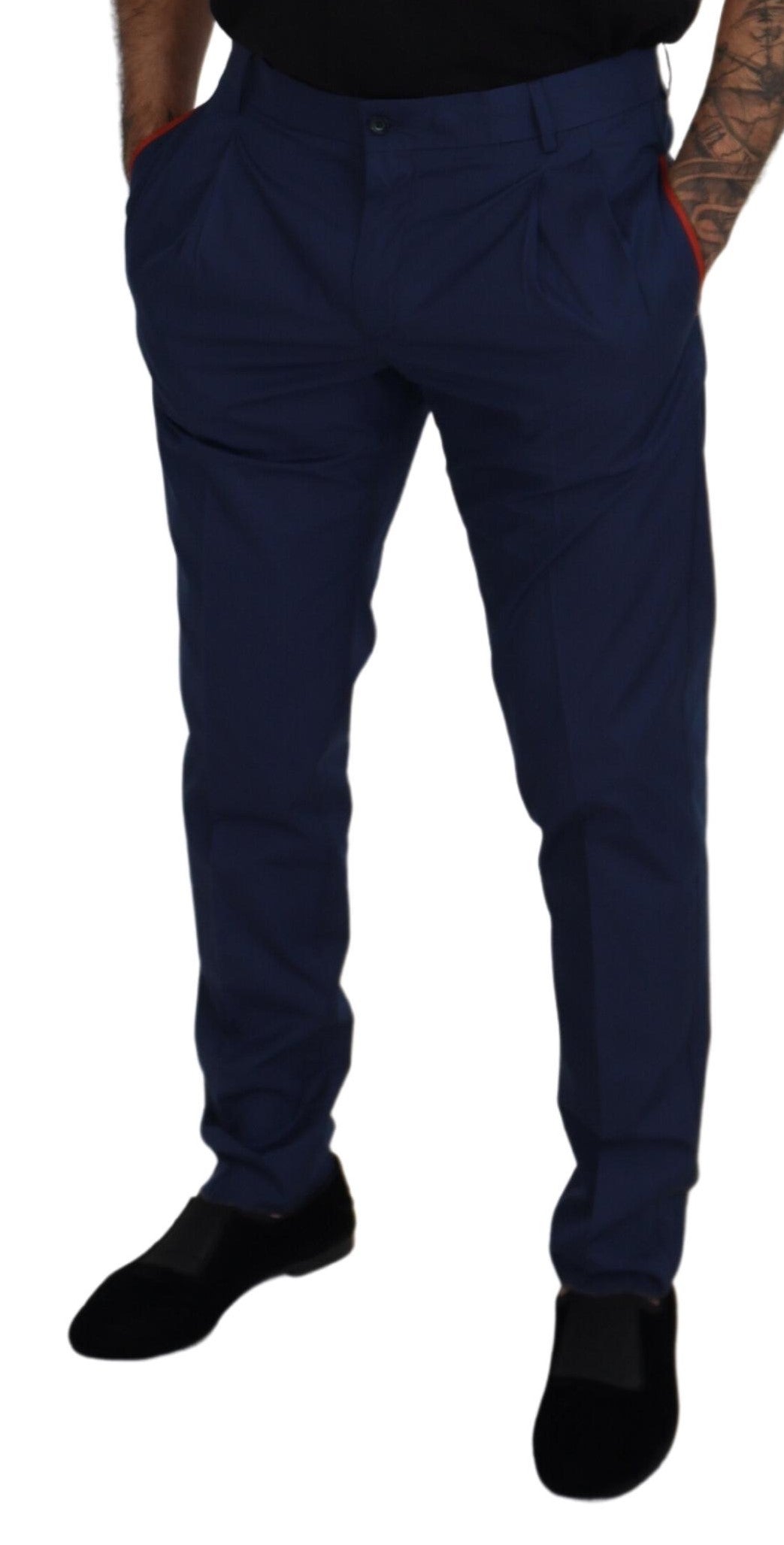Pantalon de ville en coton bleu Dolce & Gabbana