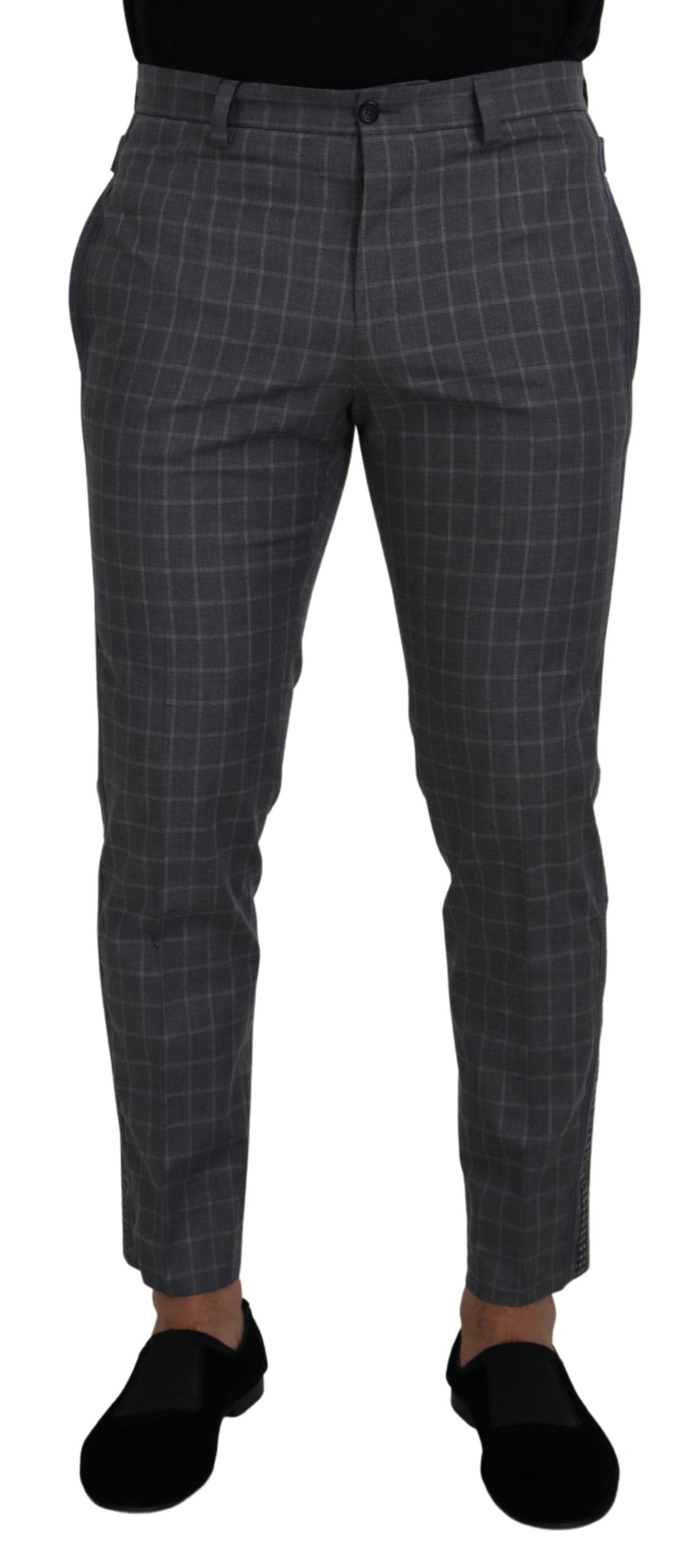 Pantalones chinos a cuadros de algodón gris Dolce & Gabbana