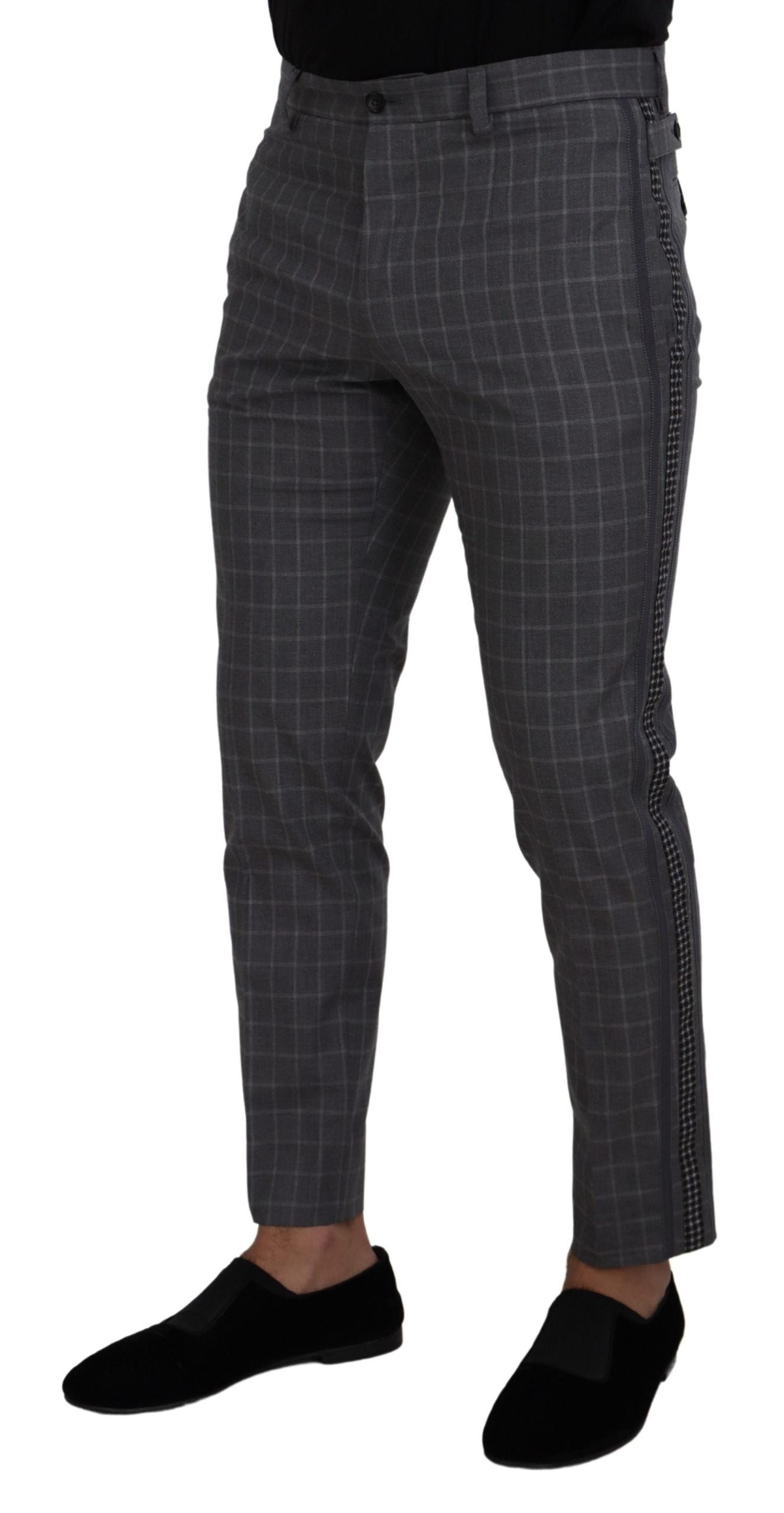 Pantalones chinos a cuadros de algodón gris Dolce & Gabbana