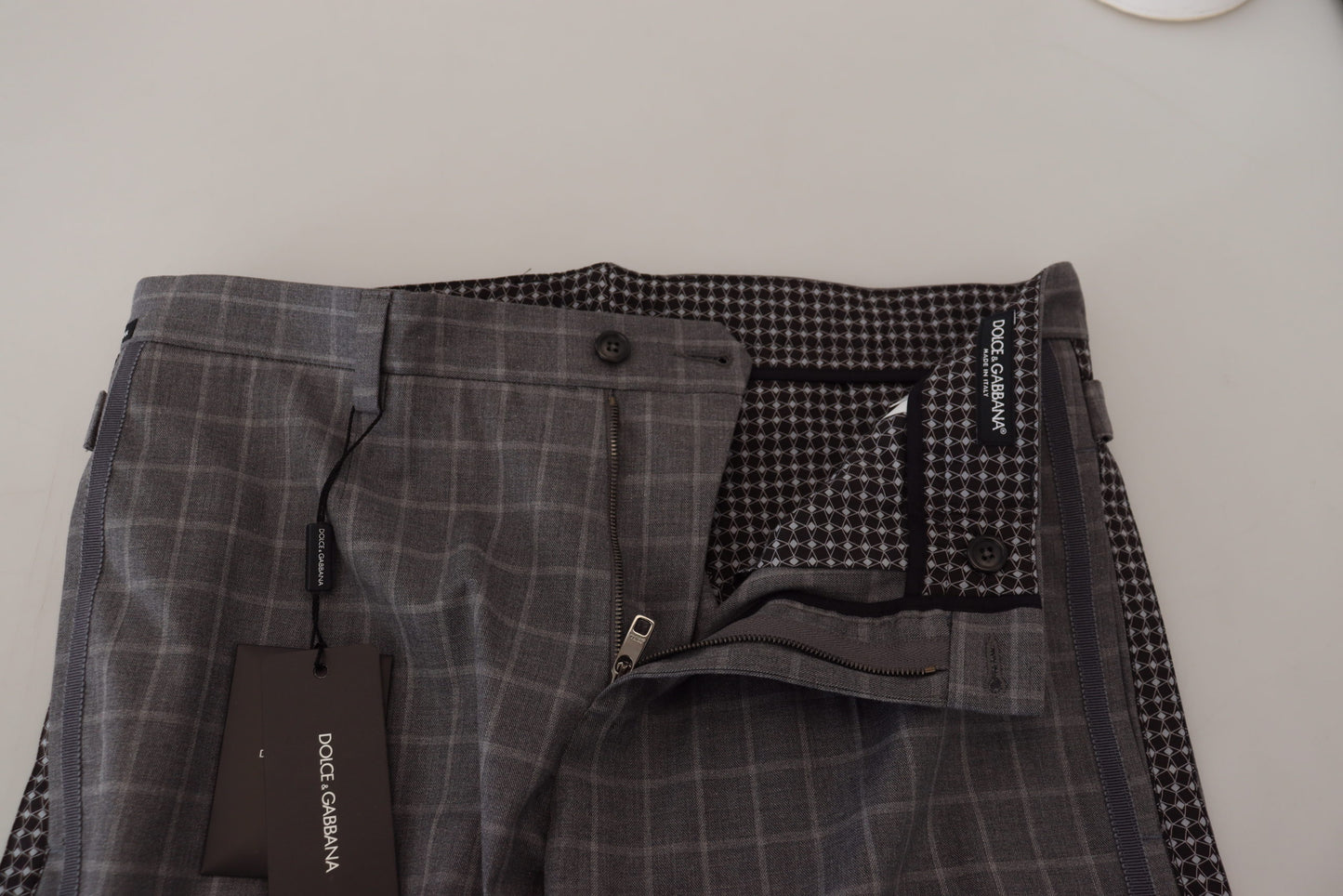 Pantalones chinos a cuadros de algodón gris Dolce & Gabbana