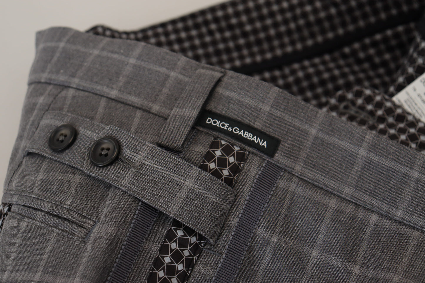 Pantalones chinos a cuadros de algodón gris Dolce & Gabbana