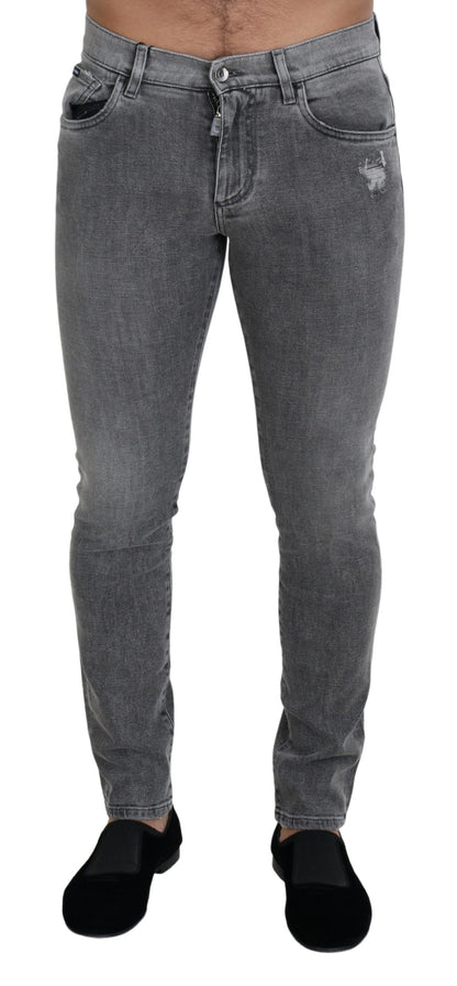 Jean skinny en denim de coton délavé gris Dolce & Gabbana
