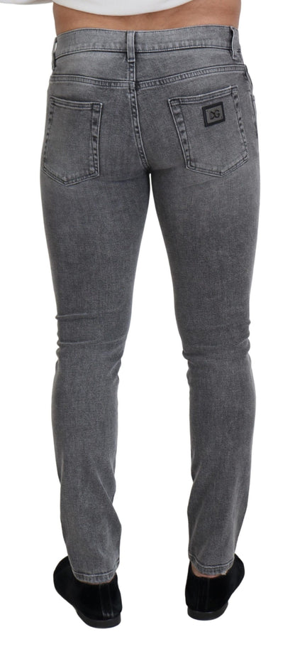Jean skinny en denim de coton délavé gris Dolce & Gabbana