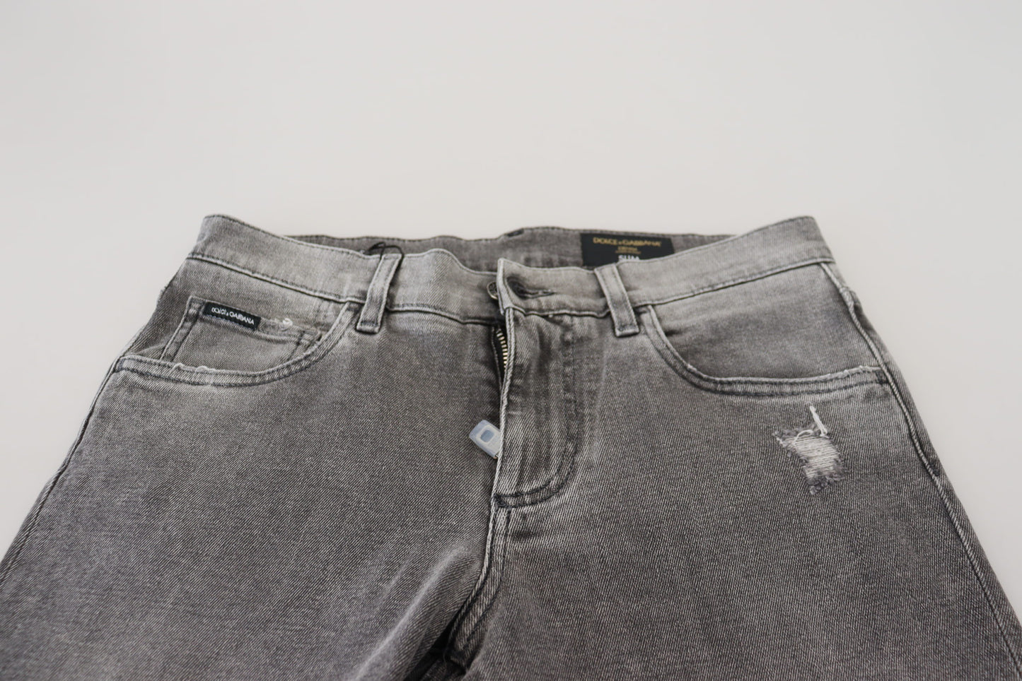 Jean skinny en denim de coton délavé gris Dolce & Gabbana