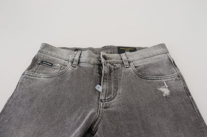 Jean skinny en denim de coton délavé gris Dolce & Gabbana
