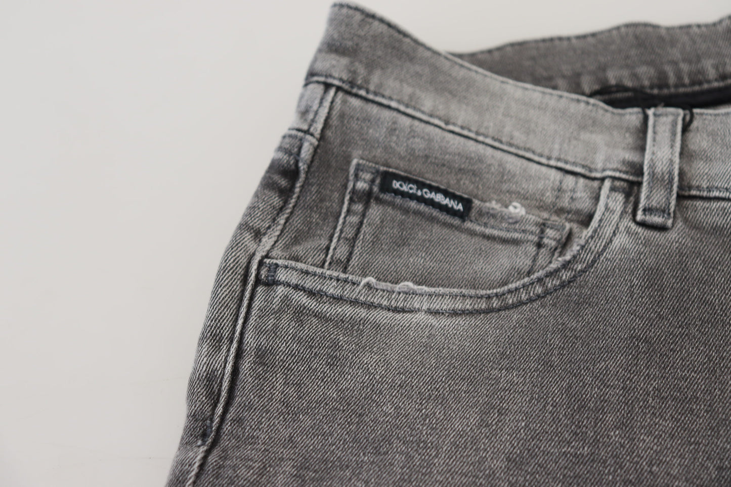 Jean skinny en denim de coton délavé gris Dolce & Gabbana