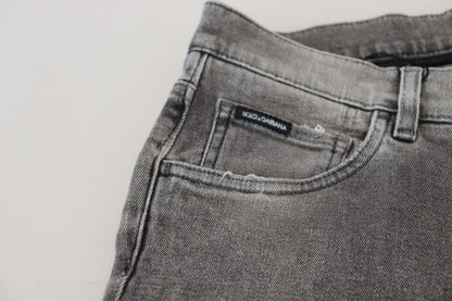 Jean skinny en denim de coton délavé gris Dolce & Gabbana