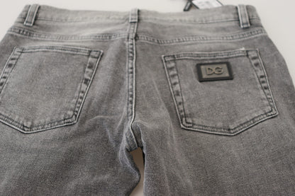 Jean skinny en denim de coton délavé gris Dolce & Gabbana
