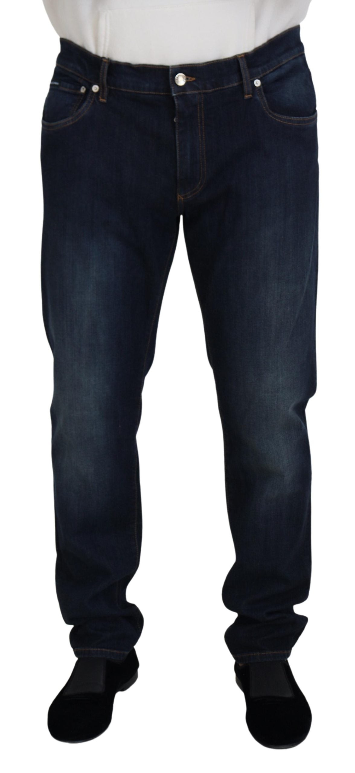 Jean décontracté en denim coupe droite en coton bleu Dolce & Gabbana