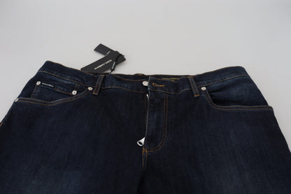 Jean décontracté en denim coupe droite en coton bleu Dolce & Gabbana