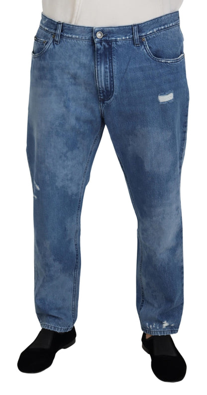 Jean décontracté en denim de coton délavé bleu Dolce & Gabbana