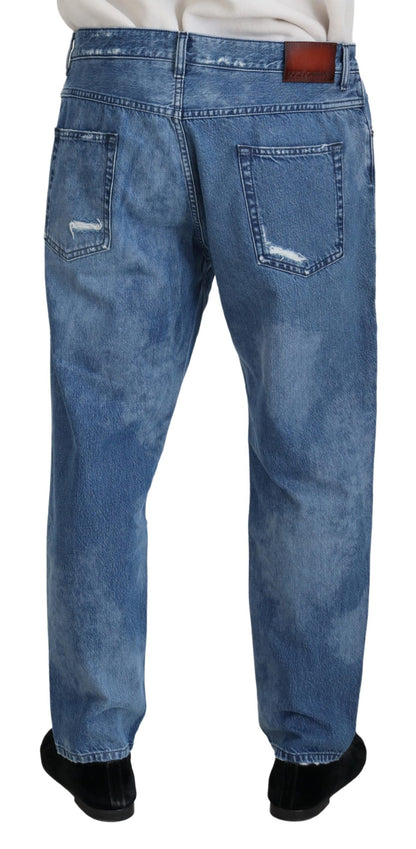 Jean décontracté en denim de coton délavé bleu Dolce & Gabbana
