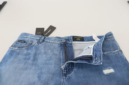 Jean décontracté en denim de coton délavé bleu Dolce & Gabbana