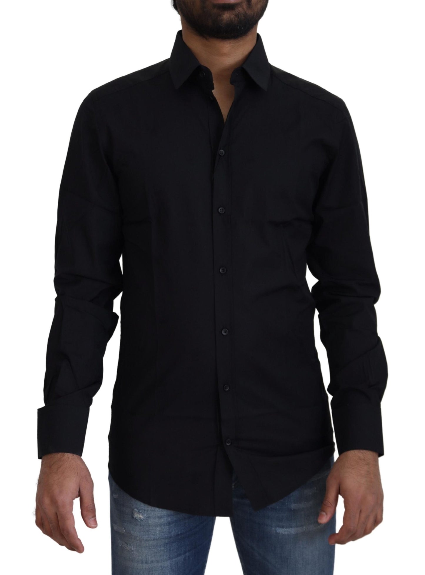 Chemise Dolce & Gabbana en coton noir coupe slim pour robe de soirée dorée