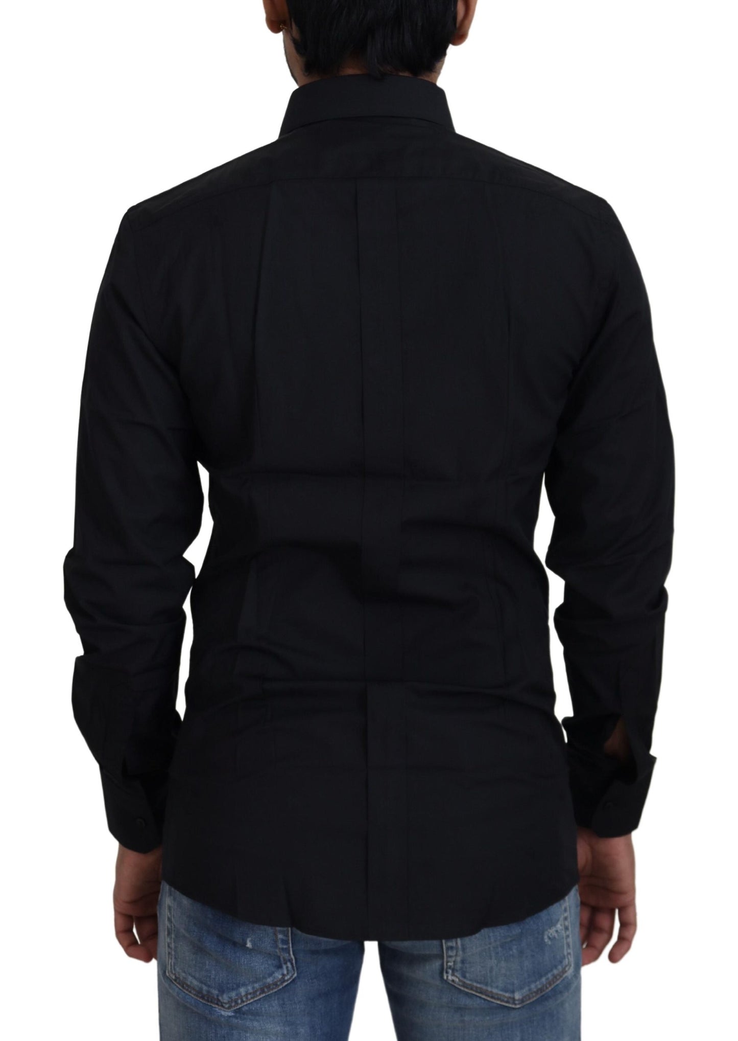 Chemise Dolce & Gabbana en coton noir coupe slim pour robe de soirée dorée