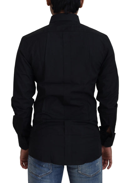 Chemise Dolce & Gabbana en coton noir coupe slim pour robe de soirée dorée