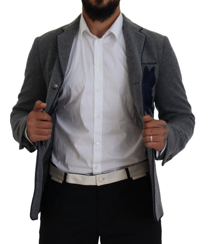 Veste blazer Dolce & Gabbana en laine grise avec roses, coupe ajustée