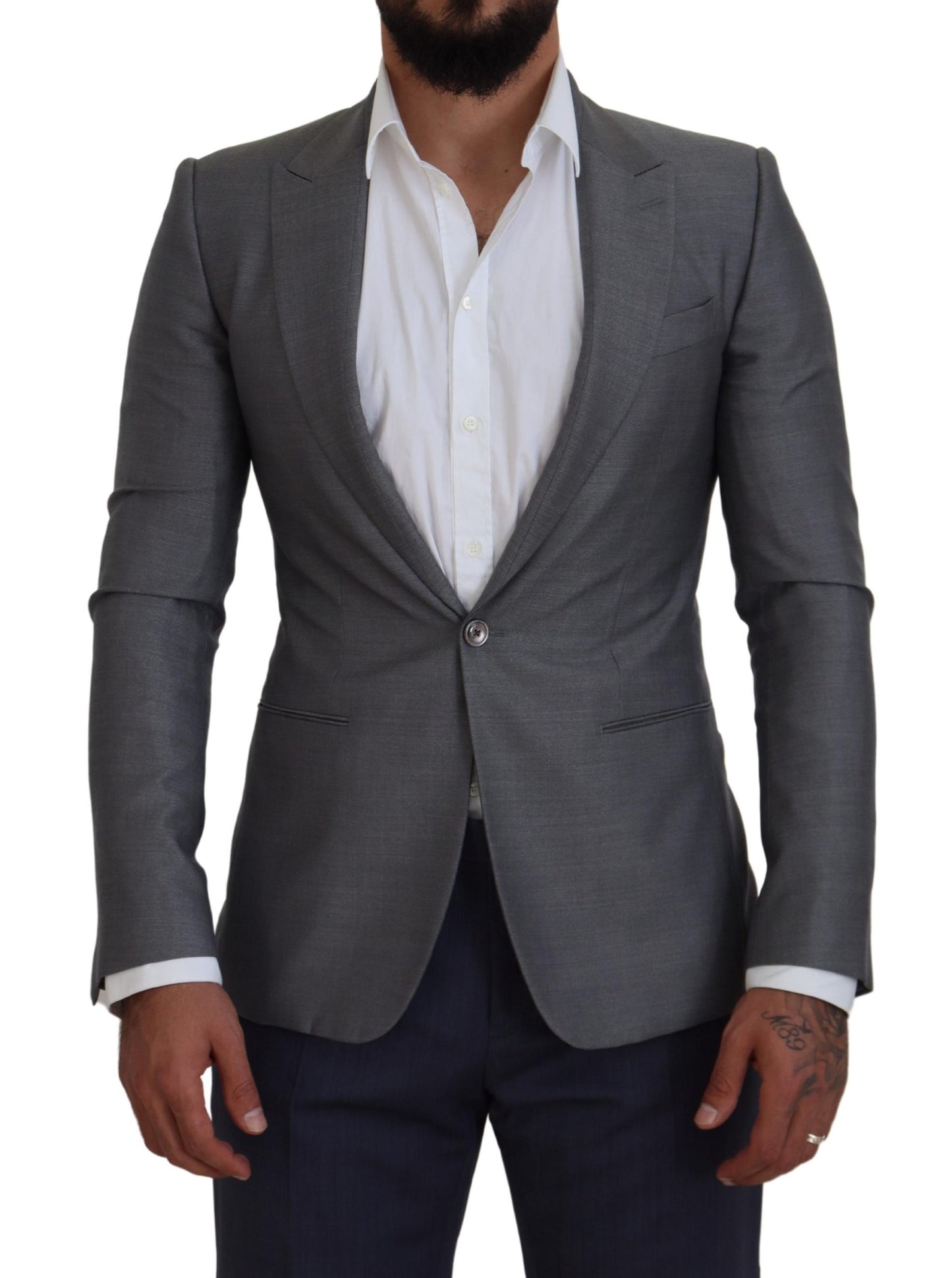 Veste de costume ajustée Dolce & Gabbana en laine et soie grise