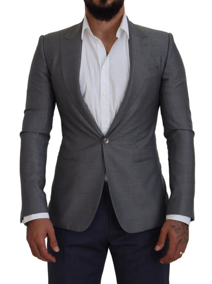 Veste de costume ajustée Dolce & Gabbana en laine et soie grise