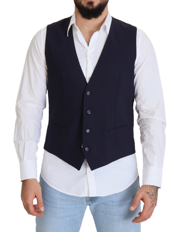 Chaleco formal Dolce & Gabbana de lana elástica azul oscuro