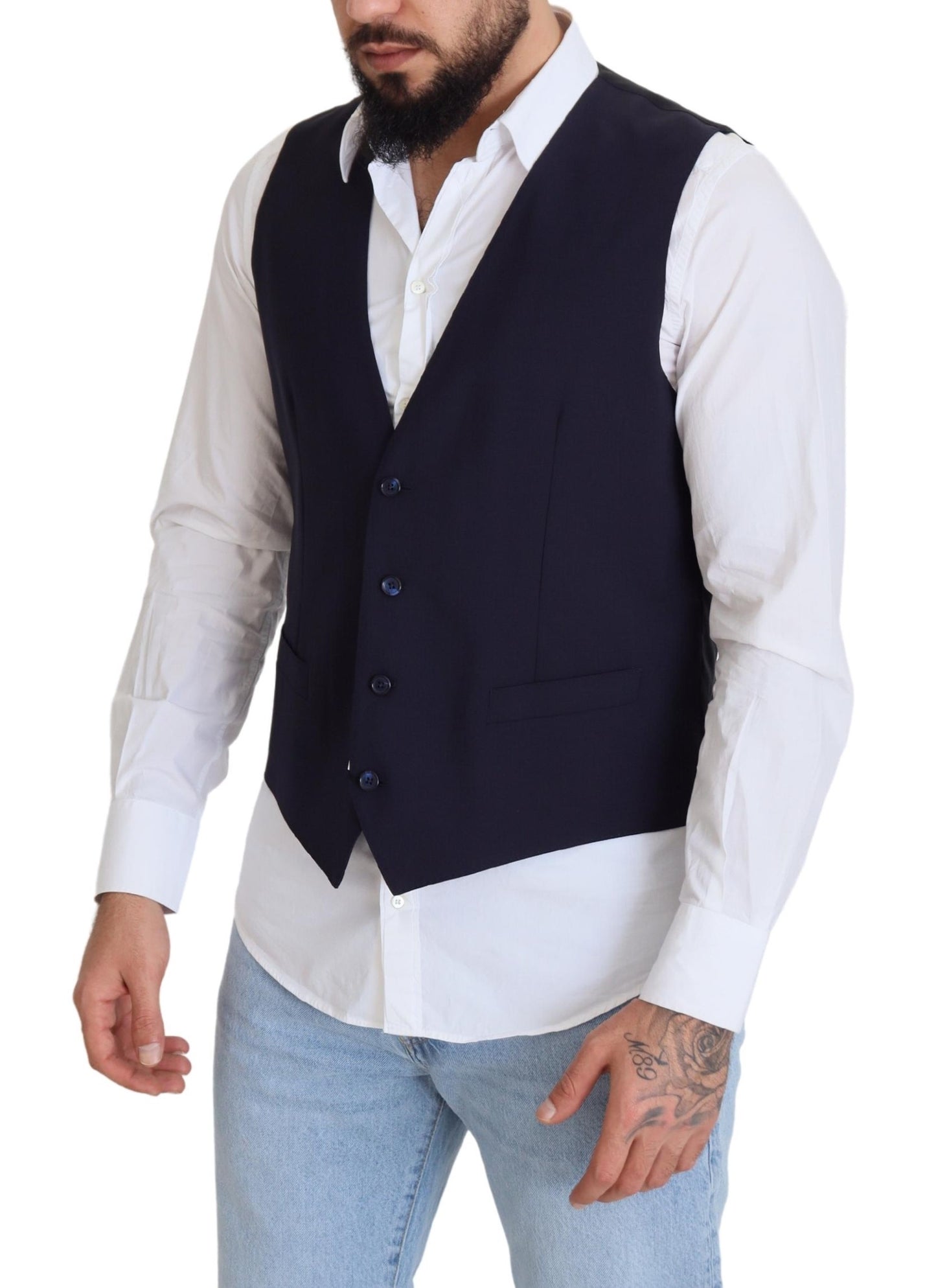 Gilet en Laine Stretch Bleu Foncé Dolce & Gabbana