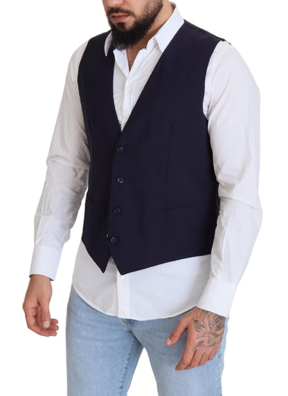 Gilet en Laine Stretch Bleu Foncé Dolce & Gabbana