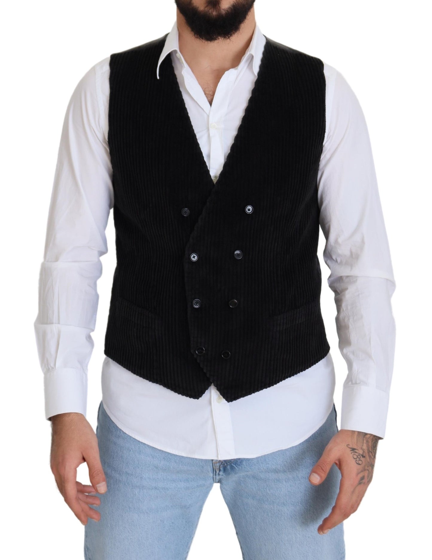 Gilet croisé noir en coton Dolce & Gabbana