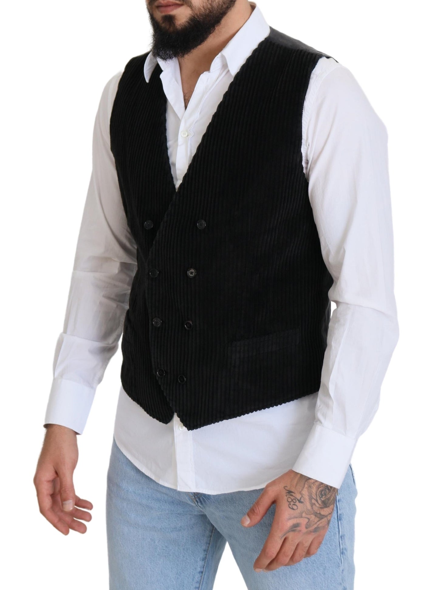 Gilet croisé noir en coton Dolce & Gabbana