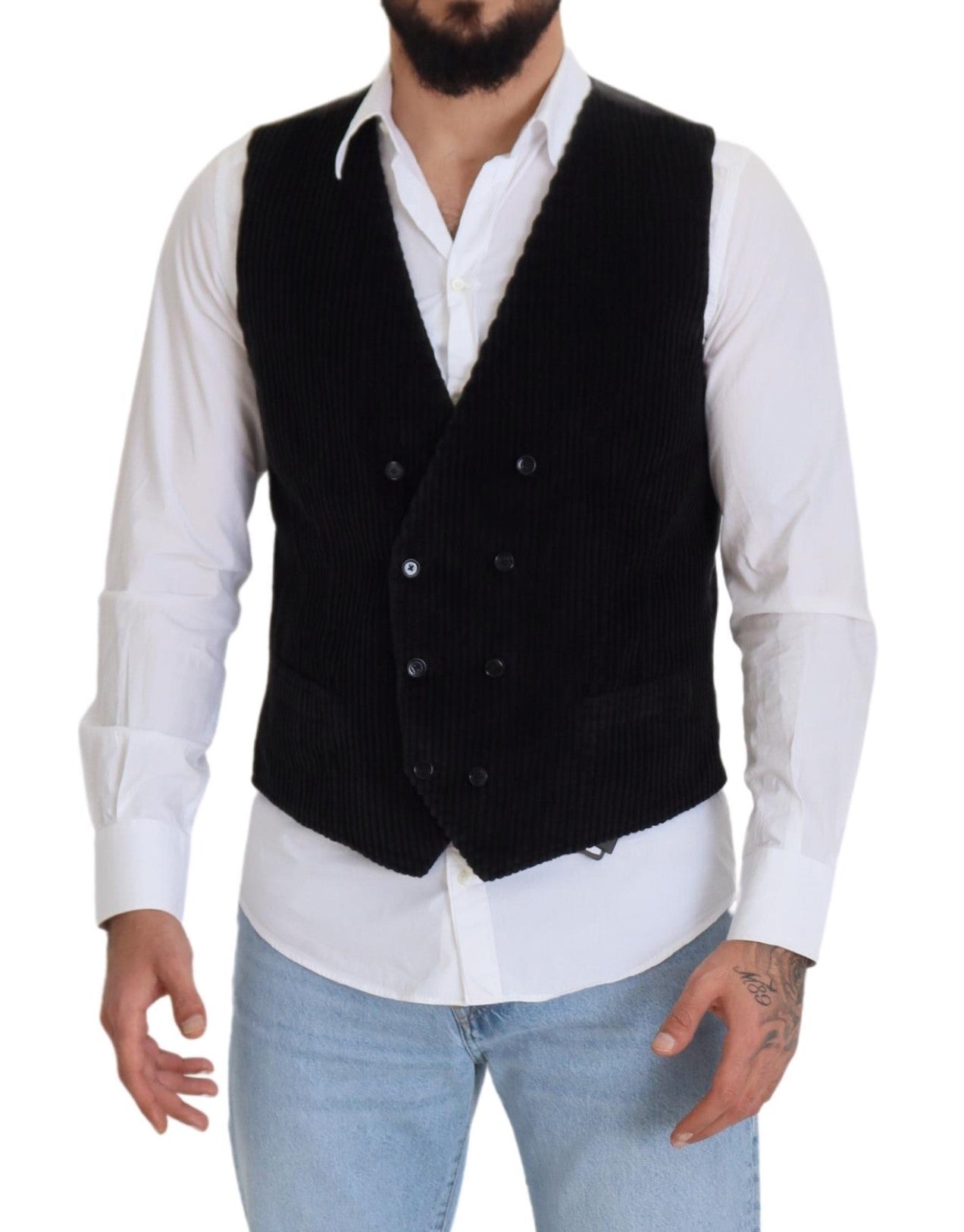 Gilet croisé noir en coton Dolce & Gabbana